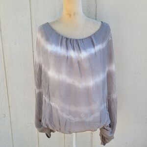 Gigi Moda Blouse Womens One Sz Tie Dye Gry/Wht Luxury Boho Sheer Made In Italy